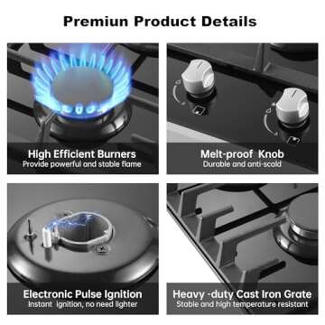 Amzgachfktch Gas Cooktop 2 Burner Propane Cooktop, 12 Inch Gas Stove Top with Thermocouple Protection, LPG/NG Dual Fuel Built-in Tempered Glass Gas Stove for Apartment, Indoor, RV