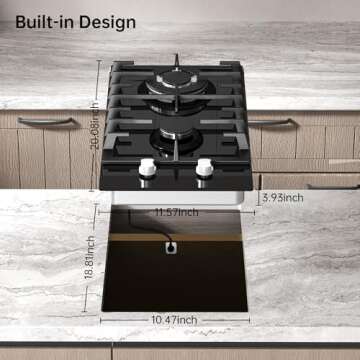 Amzgachfktch Gas Cooktop 2 Burner Propane Cooktop, 12 Inch Gas Stove Top with Thermocouple Protection, LPG/NG Dual Fuel Built-in Tempered Glass Gas Stove for Apartment, Indoor, RV