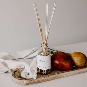 Sweet Water Decor Hello Fall Reed Diffuser Set - Hot Cider, Cinnamon, Cloves, Apple, and Nutmeg Scented Diffuser - Scent Diffusers for Home, Long Lasting Fragrance, Made in the USA