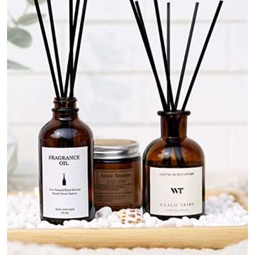 WEALD TRIBE Flower Reed Diffuser Set Eucalyptus & Lavender Scent For Bathroom Accessories Shelf Decor & Air Fresheners, Sticks Defusers With 4.0 fl oz Essential Oils, House Bedroom Office Decor & Gift