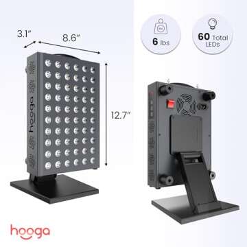 Hooga Red Light Therapy for Face and Body, Red Near Infrared Light with Timer and Stand. 60 Dual Chip LEDs. Flicker Free Clinical Grade Panel for Energy, Pain, Skin, Recovery, Performance. PRO300