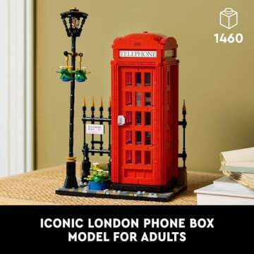 LEGO Ideas Red London Telephone Box Model for Adults, London Phone Booth and Cell Phone Holder for Build and Display, Creative Gift Idea for Travelers, London Souvenir for Home or Office Décor, 21347