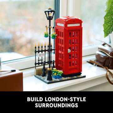 LEGO Ideas Red London Telephone Box Model for Adults, London Phone Booth and Cell Phone Holder for Build and Display, Creative Gift Idea for Travelers, London Souvenir for Home or Office Décor, 21347