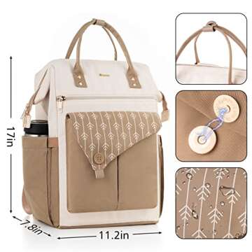 MOMUVO Laptop Backpack for Women with USB Port, Student Bookbag Water Resistant Backpacks Teacher Doctor Nurse Work Stylish Travel Bags, Fits 17-Inch Laptop Khaki Beige