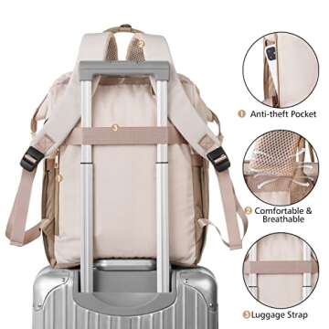 MOMUVO Laptop Backpack for Women with USB Port, Student Bookbag Water Resistant Backpacks Teacher Doctor Nurse Work Stylish Travel Bags, Fits 17-Inch Laptop Khaki Beige