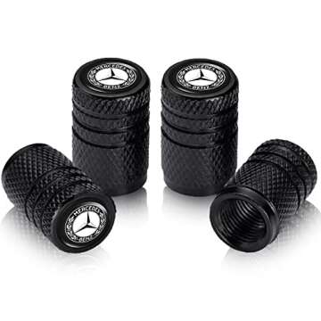 Tire Valve Stem Cap Cover for Mercedes-Benz Belt O-Ring Seal Corrosion Resistant Tire Valve Stem Air Cap 4 Pack Black