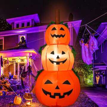 Maesixz 4FT Halloween Inflatable Pumpkin Outdoor Decorations with Build-in LED Light,Blow Up 3 Pumpkins Stack Inflatable Halloween Yard Decorations for Holiday Party Yard Indoor Garden Lawn