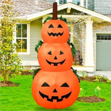 Maesixz 4FT Halloween Inflatable Pumpkin Outdoor Decorations with Build-in LED Light,Blow Up 3 Pumpkins Stack Inflatable Halloween Yard Decorations for Holiday Party Yard Indoor Garden Lawn