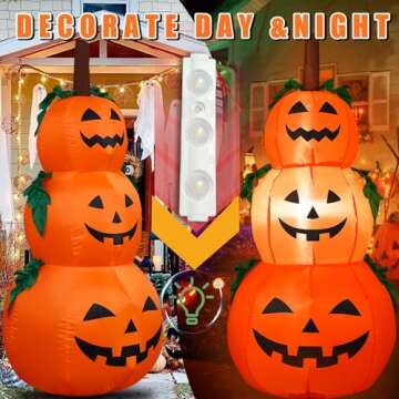 Maesixz 4FT Halloween Inflatable Pumpkin Outdoor Decorations with Build-in LED Light,Blow Up 3 Pumpkins Stack Inflatable Halloween Yard Decorations for Holiday Party Yard Indoor Garden Lawn