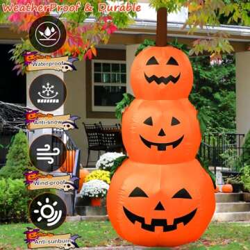 Maesixz 4FT Halloween Inflatable Pumpkin Outdoor Decorations with Build-in LED Light,Blow Up 3 Pumpkins Stack Inflatable Halloween Yard Decorations for Holiday Party Yard Indoor Garden Lawn