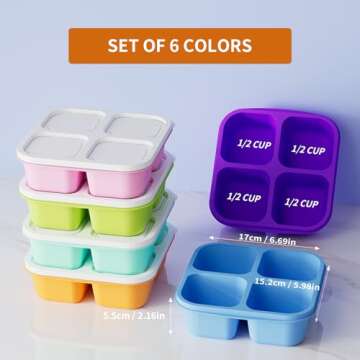 KEMETHY 6 Pcs Divided Bento Snack Containers