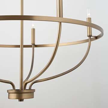 HomePlace Lighting 428551AD Greyson Urban/Industrial Vine-Style Round Candle Chandelier, 5-Light 300 Total Watts, 33" H x 29" W, Aged Brass