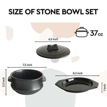 ElinCube Premium Korean Stone Bowl with Lid & Platter, Clay Pot for Cooking Hot Pot Dolsot Bibimbap and Soup Cookware