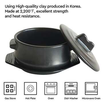 ElinCube Premium Korean Stone Bowl with Lid & Platter, Clay Pot for Cooking Hot Pot Dolsot Bibimbap and Soup Cookware