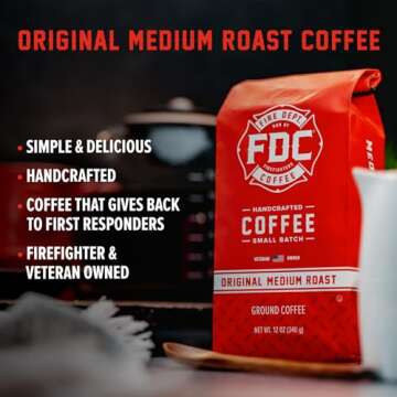 Fire Department Coffee - Gives Back to Firefighters - Balanced & Smooth Original Medium Roast Coffee Beans - Roasted in the USA - Veteran Owned -12 oz