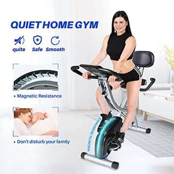 MGYM Exercise Bike Stationary Bike Foldable Fitness Bike 8-Level Magnetic Upright Recumbent Bike with Arm Resistance Band Extra-large Seat Cushion, Home Gym Cardio Training Equipment for Men & Women