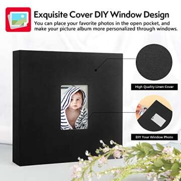 Aevdor 240 Pockets 4x6 Photo Album with Memo Areas, Linen Cover Photo Album 4x6 with DIY Front Window, 4x6 Photo Album Book with Writing Space for Baby Family Wedding Kids Vacation Pictures (Black)