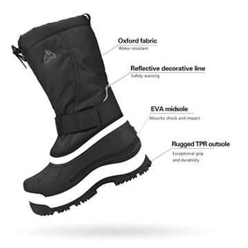 NORTIV 8 Men's Waterproof Hiking Winter Snow Boots Insulated Fur Liner Lightweight Outdoor Tall Boots,Size 6,Black,QUEBEC-M