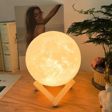 Balkwan Moon Lamp 5.9 inches 3D Printing Moon Light uses Dimmable and Touch Control Design,Romantic Funny Birthday Gifts for Women ,Men,Kids,Child and Baby. Rustic Home Decor Rechargeable Night Light