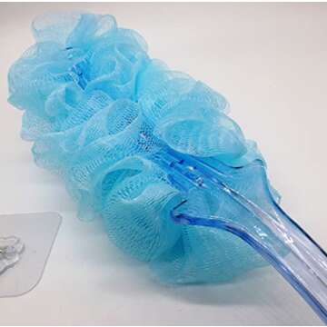 Body Puff Bath Sponge Soft Shower Brush Blue Crystal Handle for Seniors Parents Grandparents Elderly Disabled Patients Arthritis Pregnant Maternity Ladies Grandpa Grandma (Blue)