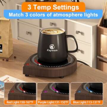 Kepwam Coffee Mug Warmer for Desk, Smart Coffee Warmer with Touch Tech & Light, Coffee Cup Warmer with Gravity Sensor & Auto Shut Off, Candle Warmer Plate - Ideal Gifts for Women and Men