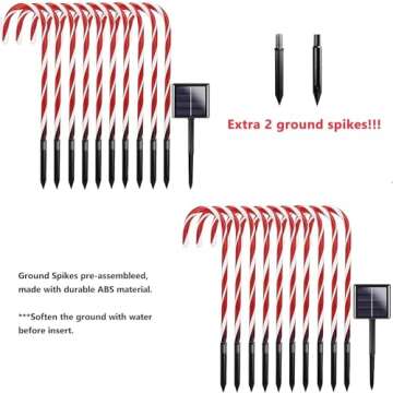 20 Pack Solar Christmas Candy Cane Lights Set Christmas Lights Decorations Outdoor, 100 LED Solar Pathway Stake Lights with 8 Lighting Modes and Memory Function for Yard Garden Walkway