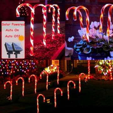 20 Pack Solar Christmas Candy Cane Lights Set Christmas Lights Decorations Outdoor, 100 LED Solar Pathway Stake Lights with 8 Lighting Modes and Memory Function for Yard Garden Walkway