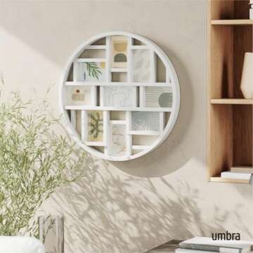 Umbra Luna Collage Picture Frame Holds Nine 4x6" Photos, Large 22-Inch Diameter, White