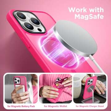 GONEZ Magnetic for iPhone 14 Pro Max Case,Compatible with MagSafe,[2 Screen Protector & 2 Camera Cover][Anti-Fingerprint] Slim Translucent Matte Back Shockproof Phone Protective Case(Hot Pink)