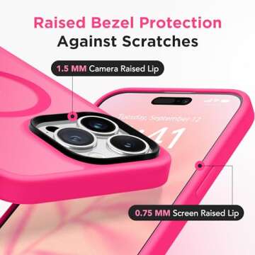 GONEZ Magnetic for iPhone 14 Pro Max Case,Compatible with MagSafe,[2 Screen Protector & 2 Camera Cover][Anti-Fingerprint] Slim Translucent Matte Back Shockproof Phone Protective Case(Hot Pink)