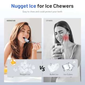 Nugget Ice Maker Countertop, 40lbs/24H, Pebble Ice Maker with Soft Chewable Ice, Self Cleaning Sonic Ice Machine, Stainless Steel w/Touch Screen, Compact Design for Home Office Bar Party- Silver