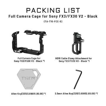 Tiltaing Full Camera Cage Compatible with Sony FX3/FX30 ñ Black | Integrated Design, Half Cage & Full Cage,Cold Shoe Receivers, NATO Rails for Side Handles, Quick Release Plate | TA-T13-FCC-B