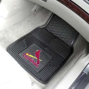 FANMATS 8781 St. Louis Cardinals 2-Piece Heavy Duty Vinyl Car Mat Set, Front Row Floor Mats, All Weather Protection, Universal Fit, Deep Resevoir Design