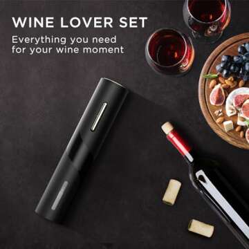 BABONIR Electric Wine Opener Set - Automatic Electronic Bottle Openers with Greeting Card, Vacuum Stoppers, Wine Aerator, and Foil Cutter, Ideal Present for Wine Lovers, Party, and Home Entertaining