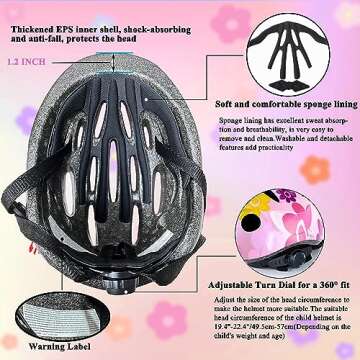 Lamsion Kids Helmet Adjustable with Sports Protective Gear Set Knee Elbow Wrist Pads for Toddler Ages 3 to 8 Years Old Boys Girls Cycling Skating Scooter Helmet-(Pink Sun Flower)