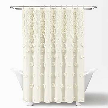 Lush Decor Riley Shower Curtain, 72" W x 72" L", Ivory - Luxury Shower Curtain With Bows - Charming Texture - Beautiful & Elegant Girly Bathroom Accessory - Romantic, Vintage Glam Bathroom Decor