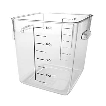 Rubbermaid Commercial Products, Space Saving Square Food Storage Container, 8 Quart, Clear, for Kitchen/Sous Vide/Meal Prep