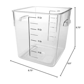 Rubbermaid Commercial Products, Space Saving Square Food Storage Container, 8 Quart, Clear, for Kitchen/Sous Vide/Meal Prep