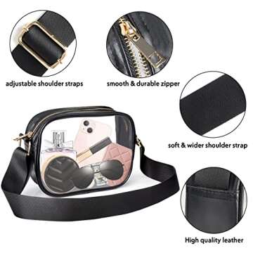 MOMSIV Clear Bag Stadium Approved, Clear Crossbody Bag with Adjustable Strap Clear Stadium Bag for Concerts Sports Events, Purses for Men & Women (Black)