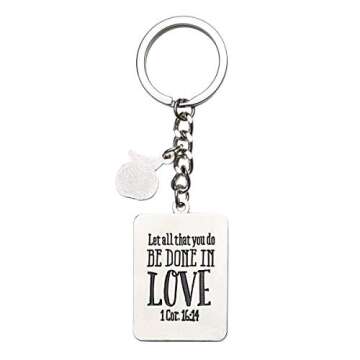 Christian Art Gifts Teacher Appreciation Keychain with Scripture: A Good Teacher Touchers a Heart - 1 Cor. 16:14 Inspirational Bible Verse Pink Keychain with Apple Charm Accessory & Split Key Ring