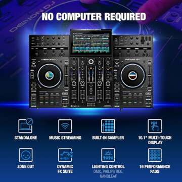 Denon DJ PRIME 4+ Standalone DJ Controller with Stem Separation on 4 Decks, Wi-Fi Streaming, Drop Sampler Mixer, 10.1" Touchscreen, Light Control