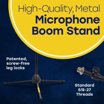 Hola! Music Mic Stand w/Adjustable Height for Home, Studio, Office or Stage Use - Standard Clutch Single Unit