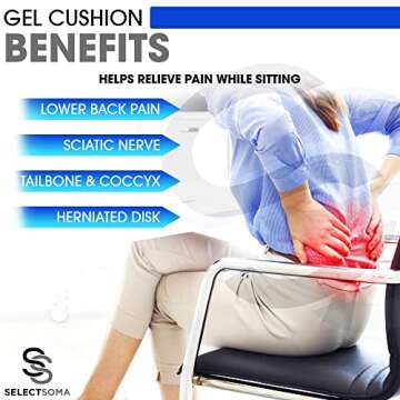 SelectSoma Gel Seat Cushion for Long Sitting Pressure Relief for Back, Sciatica, Coccyx, Tailbone Pain - Cushion for Office Chair, Wheelchair, Car & Truck, Patio Chairs - Egg Seat Pad