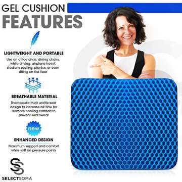 SelectSoma Gel Seat Cushion for Long Sitting Pressure Relief for Back, Sciatica, Coccyx, Tailbone Pain - Cushion for Office Chair, Wheelchair, Car & Truck, Patio Chairs - Egg Seat Pad