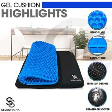 SelectSoma Gel Seat Cushion for Long Sitting Pressure Relief for Back, Sciatica, Coccyx, Tailbone Pain - Cushion for Office Chair, Wheelchair, Car & Truck, Patio Chairs - Egg Seat Pad