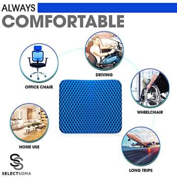 SelectSoma Gel Seat Cushion for Long Sitting Pressure Relief for Back, Sciatica, Coccyx, Tailbone Pain - Cushion for Office Chair, Wheelchair, Car & Truck, Patio Chairs - Egg Seat Pad