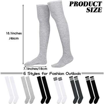 Aneco 6 Pairs Over Knee Thigh Socks - Stylish & Warm Daily Wear