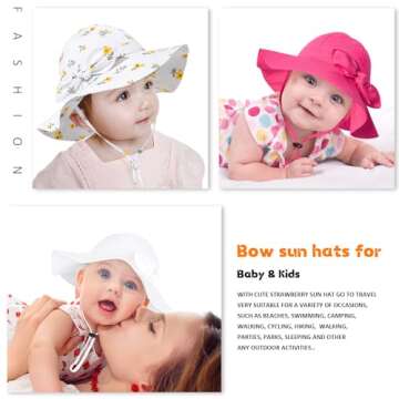 Baby Girl Sun Hat with UPF 50+ Outdoor Adjustable Beach Hat with Wide Brim Bucket Hats (12-24 Months, Pink & White -2pcs)