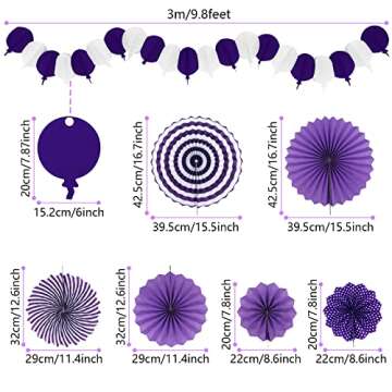 Recosis Party Decorations, Purple Papar Fans Pompoms Garlands for Women Girls Mothers Day Bachelorette Wedding Birthday Baby Showers Valentine's Day Party Decorations