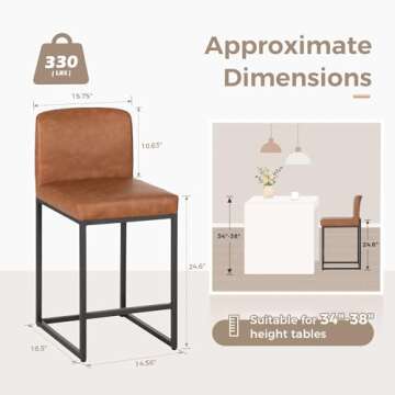 MAISON ARTS Bar Stools Set of 4, 24 Inch Counter Height Barstools with Back, Modern Upholstered Faux Leather Bar Chairs for Kitchen Island & Home Bar, Metal Steel Frame, Support 330LBS, Brown